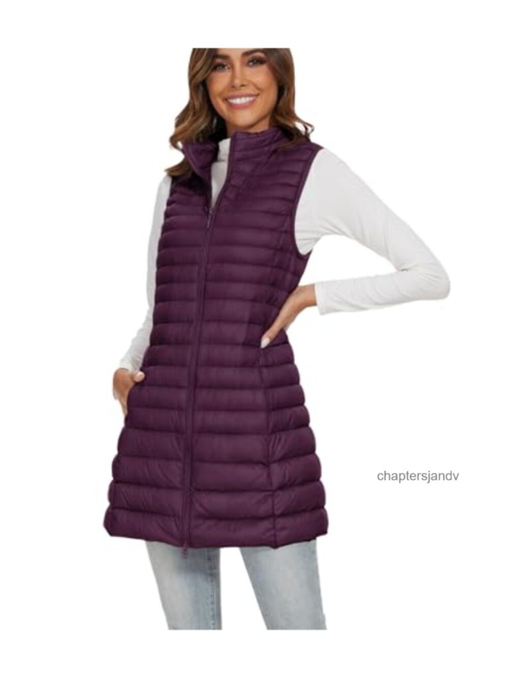 Long Puffer Vest for Women Lightweight Down Vest Zip Front Quilted
